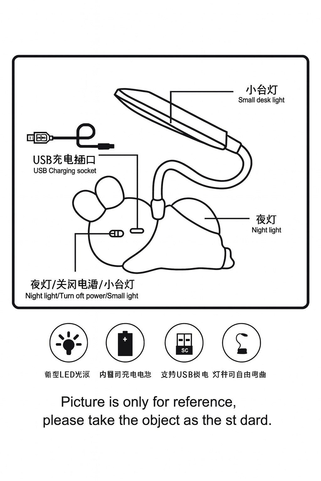 Cute Bunny Night Lamp with LED Desk Light & USB Charging – Flexible Gooseneck, Rechargeable Battery, Soft Eye-Caring Light for Kids, Bedroom, Study Table & Home Décor