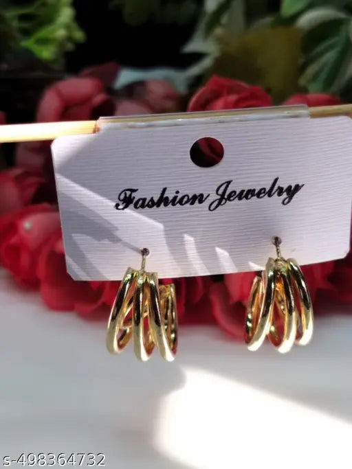 Stainless Steel Gold Plated 3 Layered Small Hoop Earrings
