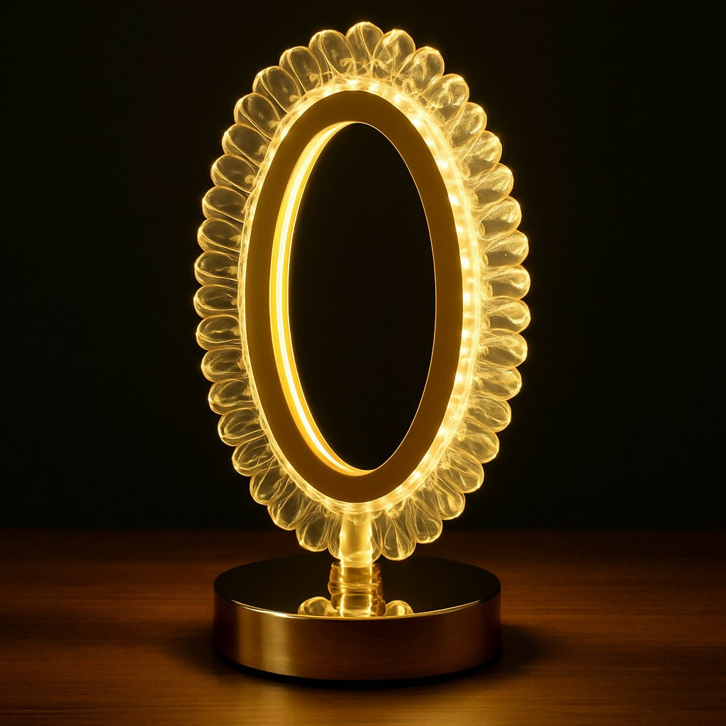 Elegant Crystal Oval LED Lamp with Golden Base | Decorative Oval Shaped Night Light for Bedroom, Living Room, Weddings, Anniversaries, Festivals & Gifting