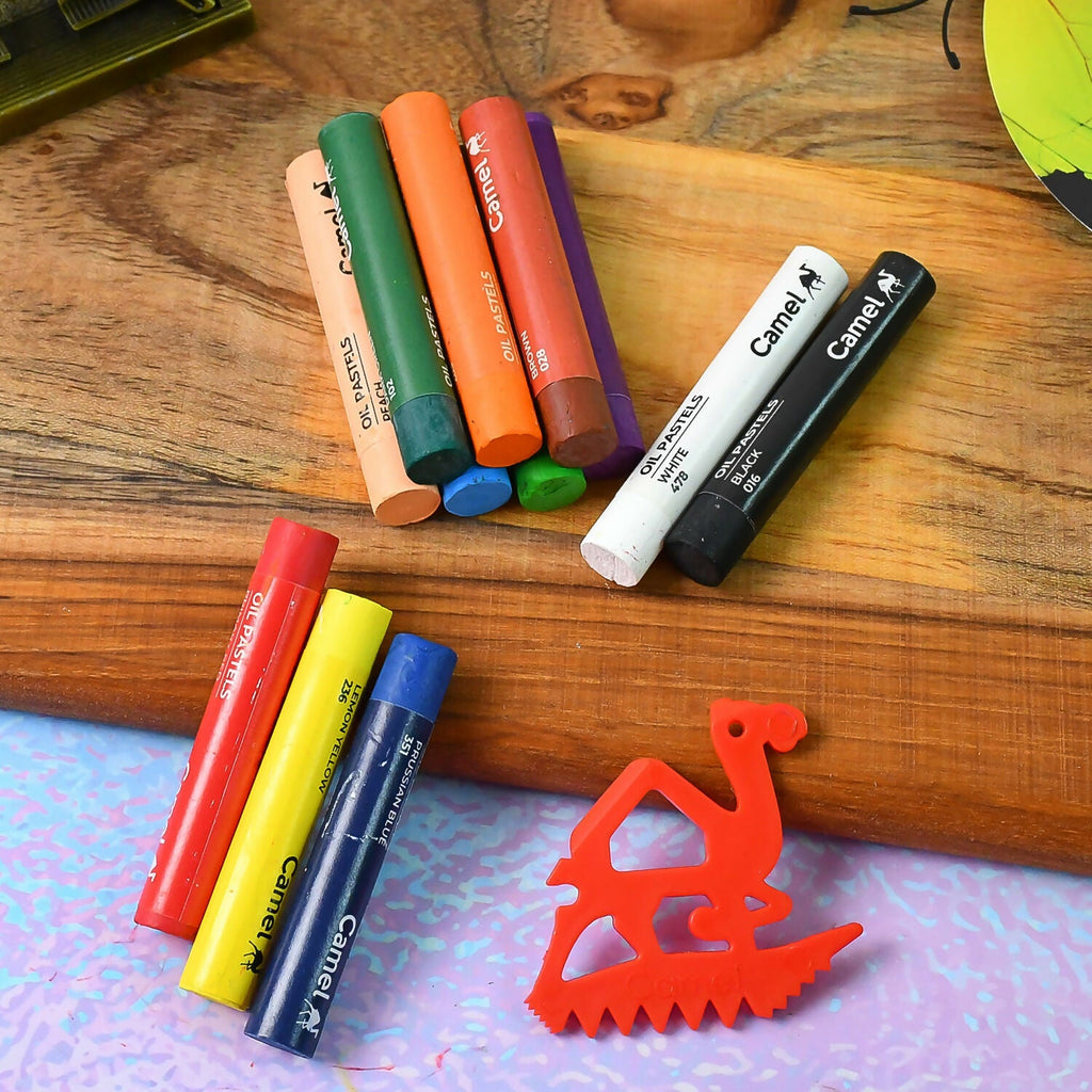 Camel Oil Pastels 12 Assorted Shades with Free Scraping Tool