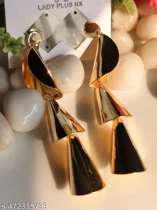 Partywear Bellshdped Gold Plated Long Tassel Earrings