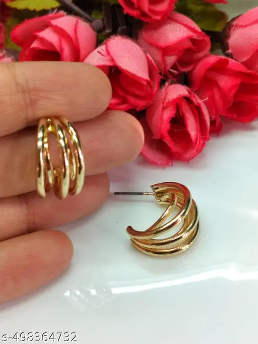 Stainless Steel Gold Plated 3 Layered Small Hoop Earrings