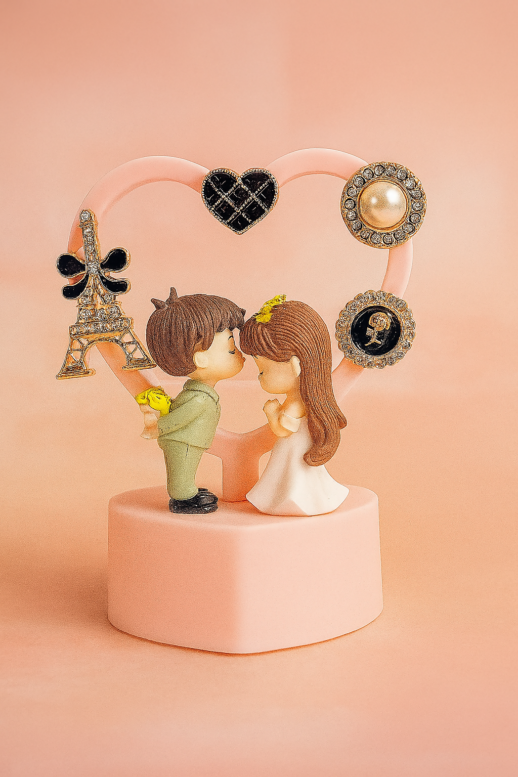 Romantic LED Couple Showpiece with Heart Frame and Crystal Charms | Wedding Anniversary Gift | Love Couple Figurine Night Lamp for Home Decor