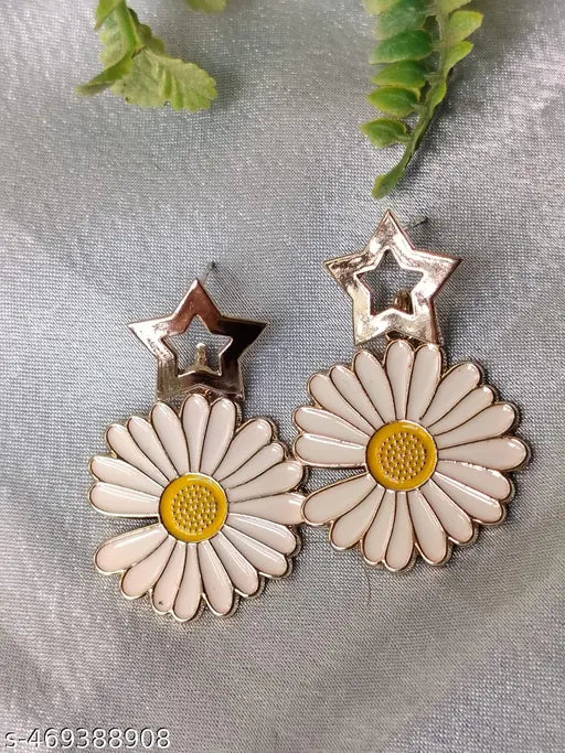Goldplated Floral Sunflower Earrings with Different Shaped Tops