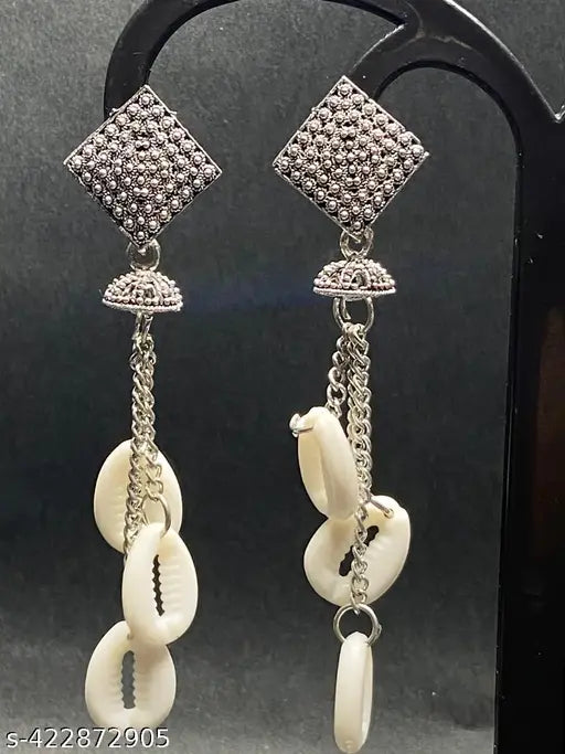 Oxidised Latest Shells Design Long Earrings For Women And Girls