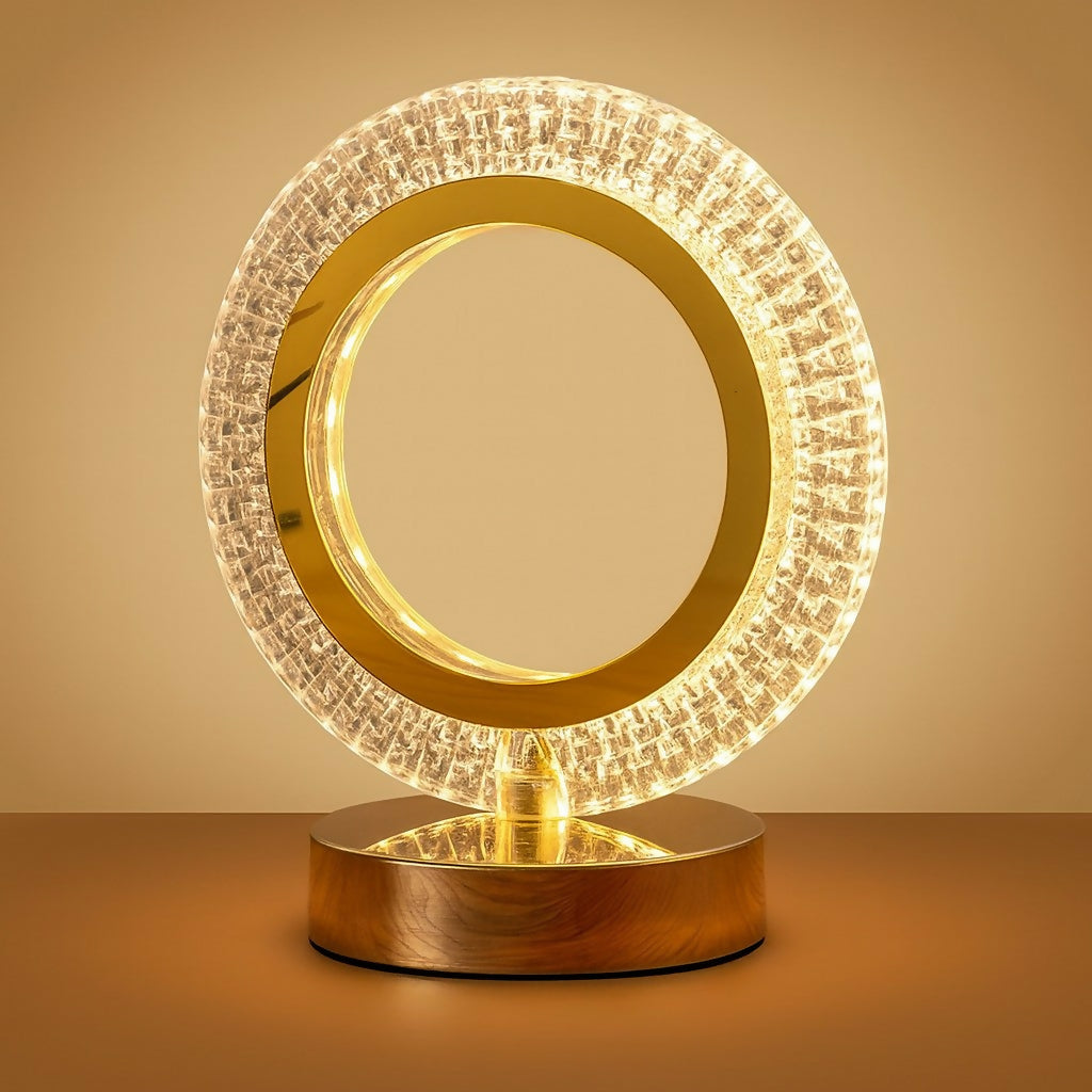 Luxury Crystal Round LED Lamp with Golden Base | Decorative Modern Night Light for Bedroom, Living Room, Office, Wedding, Festival & Gifting