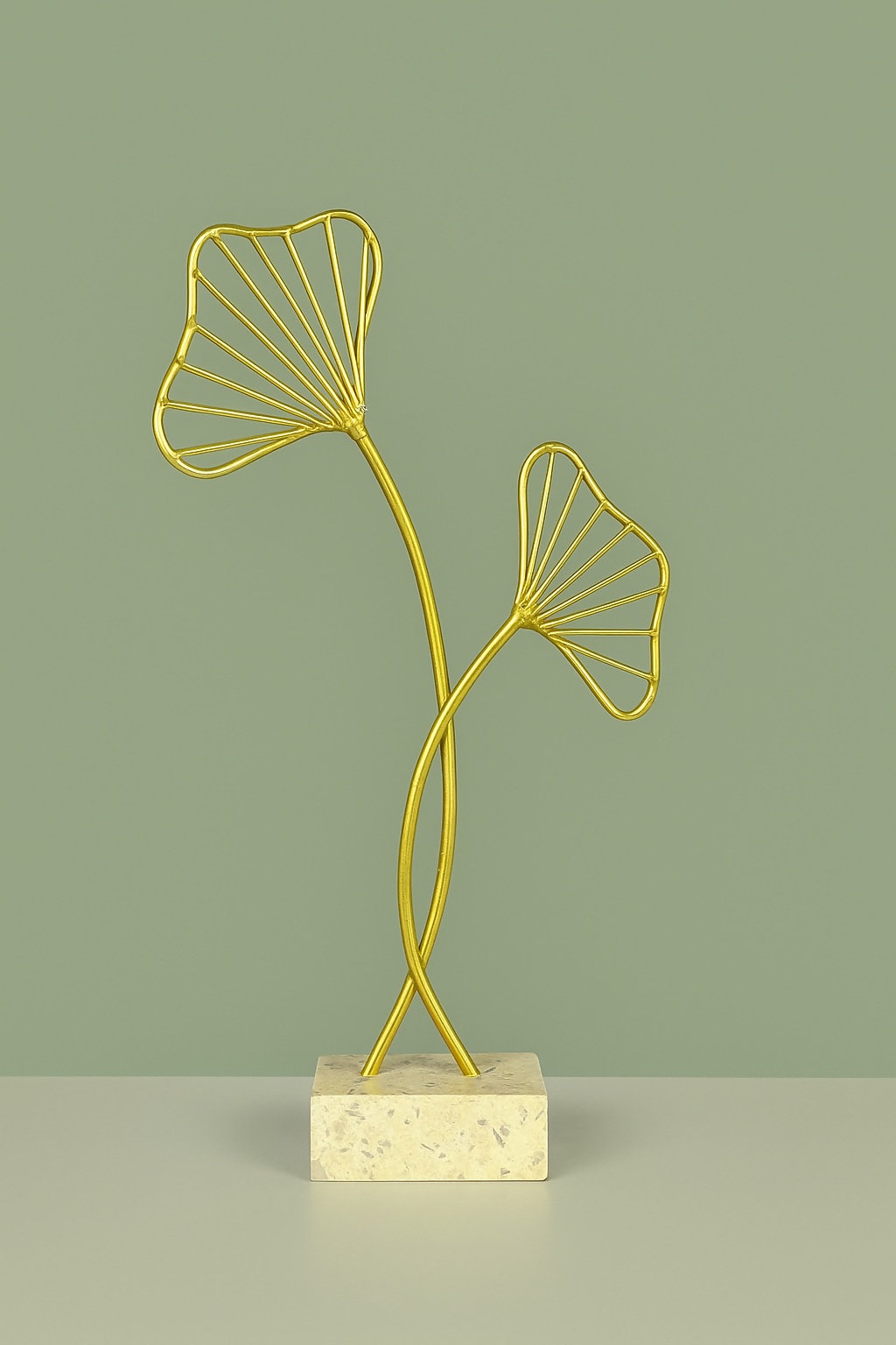 HOME DECOR Minimalist Golden Wire Leaf Table Decor – Modern Metal Sculpture with Stone Base