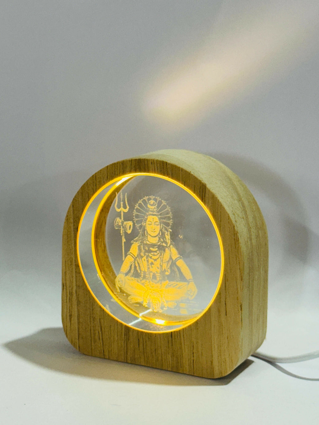 Meditating Lord Shiva 3D LED Night Lamp with Laser Engraved Crystal Glass and Wooden Frame – USB Powered Table Light with Warm Yellow Glow | Spiritual Decor Showpiece for Home, Temple, Yoga & Meditation Corners