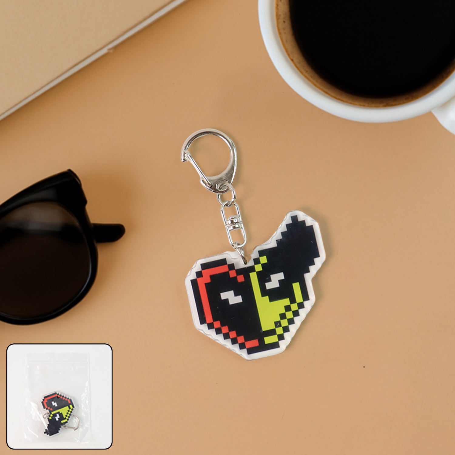 Pixel Style Acrylic Cartoon Keychain with Funky Design (1 Pc)