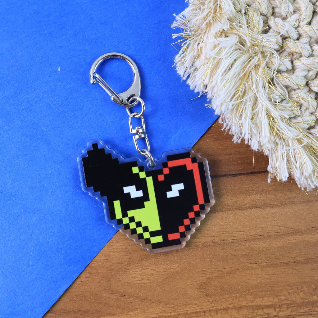 Pixel Style Acrylic Cartoon Keychain with Funky Design (1 Pc)