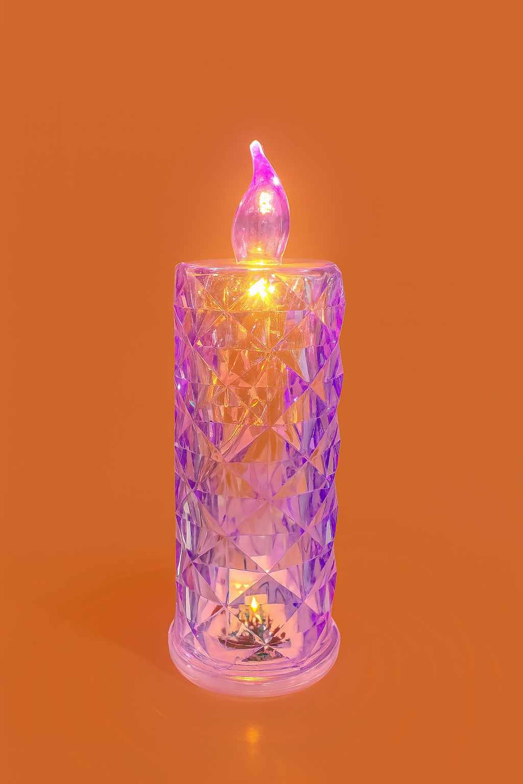 Elegant Purple Crystal LED Flameless Candle Light – Diamond Cut Glass Flame Design | USB Rechargeable Decorative Night Lamp for Home, Bedroom, Parties, Gift & Festive Decor
