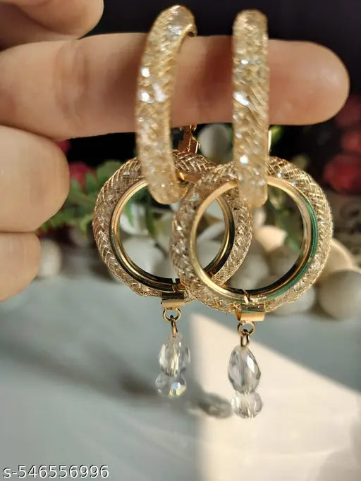 Goldplated Partywear two way wear long Hoop Earrings