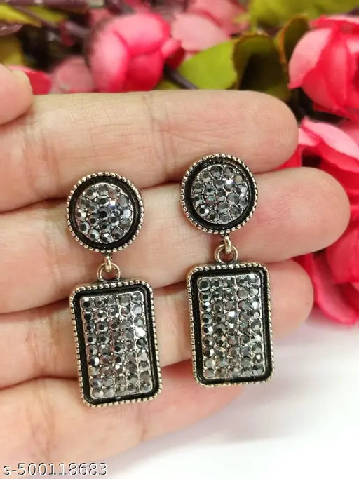 Partywear Fancy Earrings Studded with Black Stones