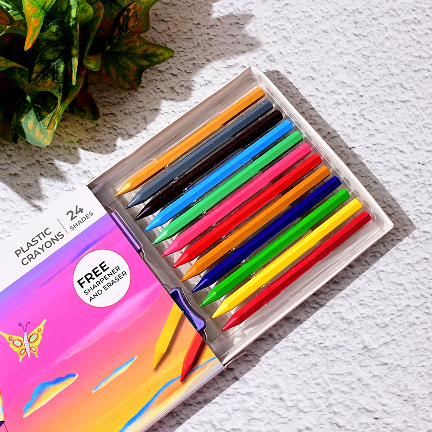 Camlin Plastic Crayons – 24 Shades with Sharpener and Eraser