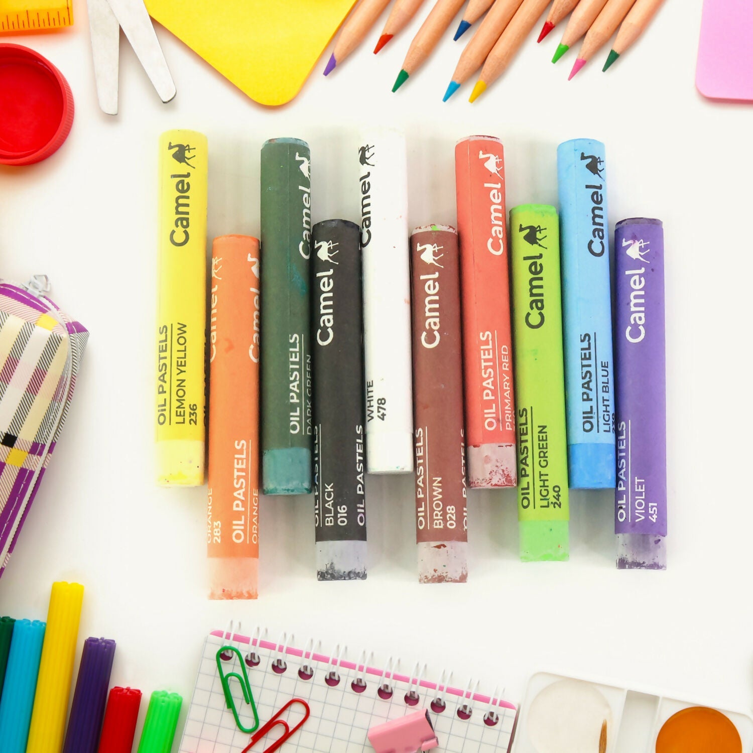 Camel Oil Pastels – 10 Assorted Shades (Compact Colouring Set for Kids & Students)