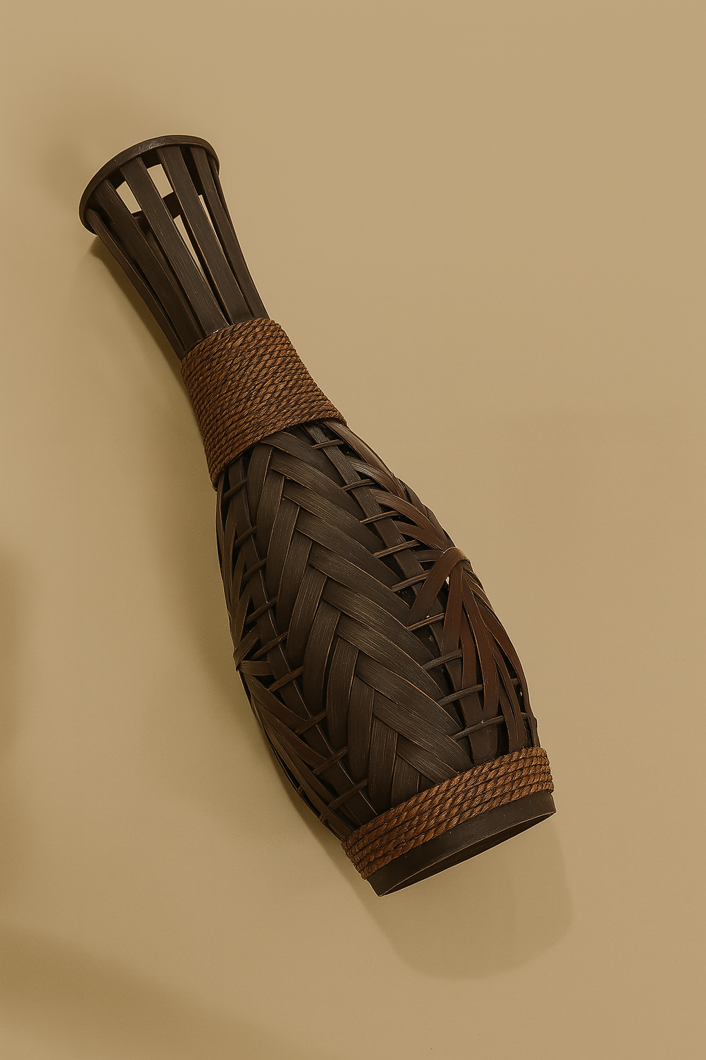 HOME DECOR Handcrafted Woven Brown Decorative Flower Vase with Faux White Flowers | Rustic Rope Wrap Home Décor Accent for Living Room, Table Centerpiece, Shelf & Office Decoration