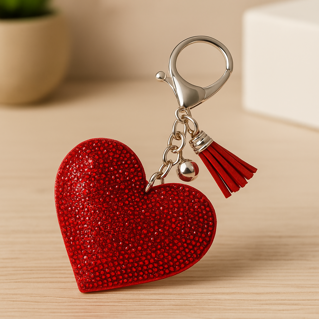 Luxury Red Gift Set for Women – Stylish Analog Wrist Watch with Matching Glitter Heart Keychain and Tassel Charm in Premium Orange-Gold Satin Box – Elegant Birthday, Anniversary, or Valentine’s Day Present