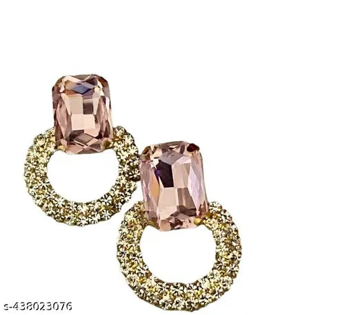 Partywear trending ear studs with Diamond And Red Coloured Stone