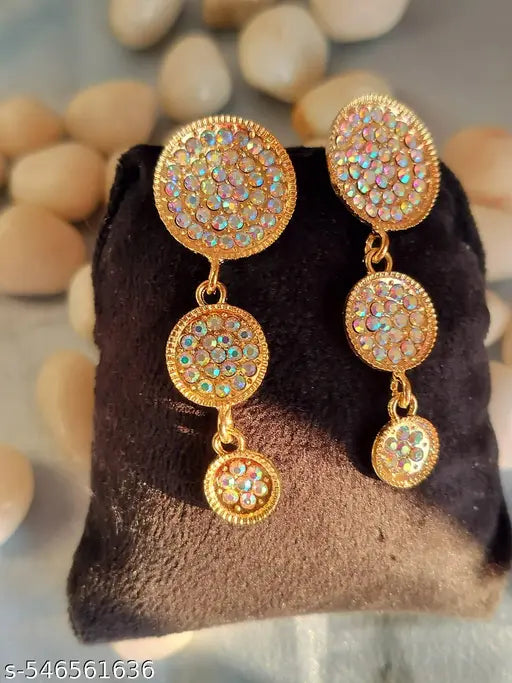 Goldplated Stones Studed Partywear Long Earrings