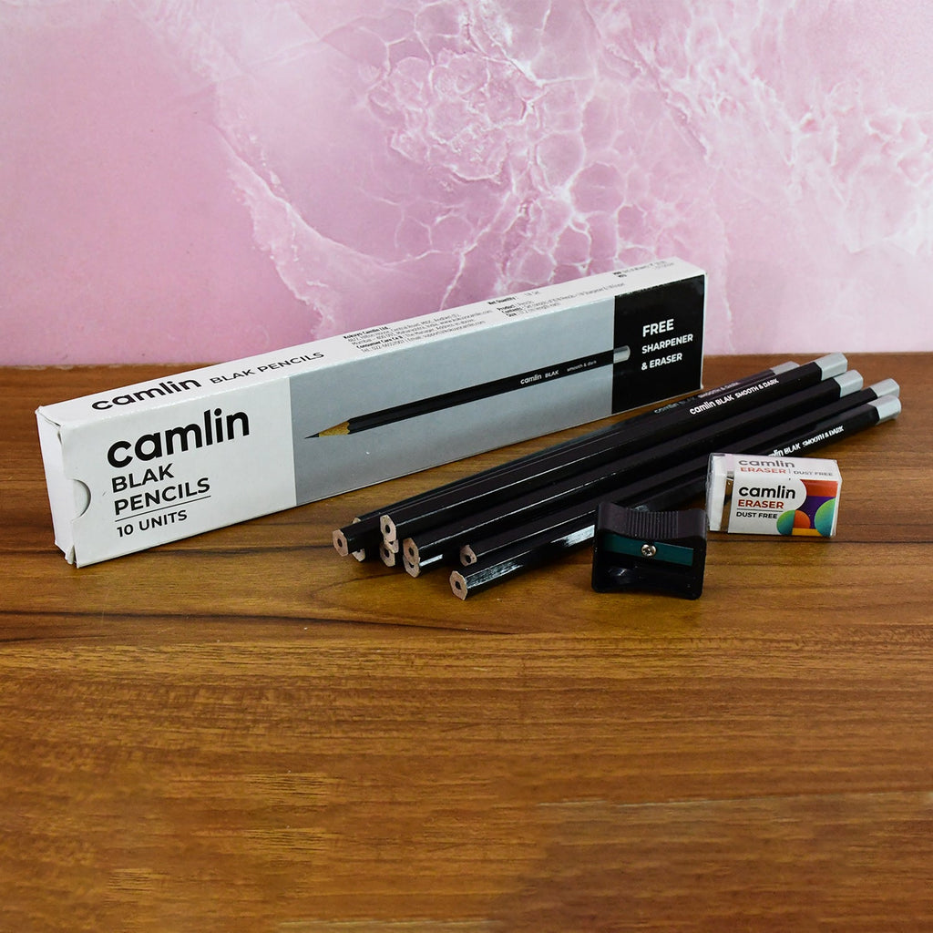 Camlin Black Pencils – Pack of 10 Smooth Writing Graphite Pencils