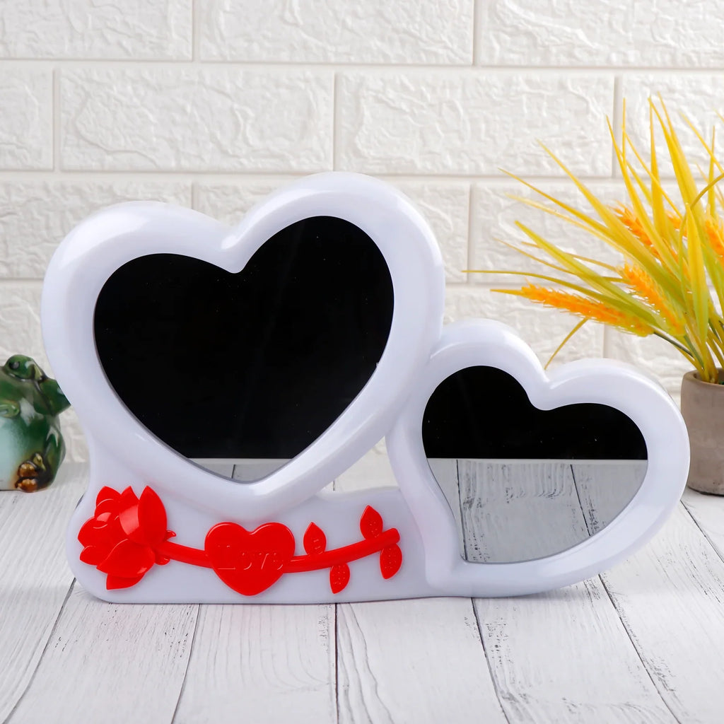 Heart-Shaped Dual Mirror with LED Light – Decorative Romantic Table Mirror Hearts of Love LED Magic Mirror Photo Frame