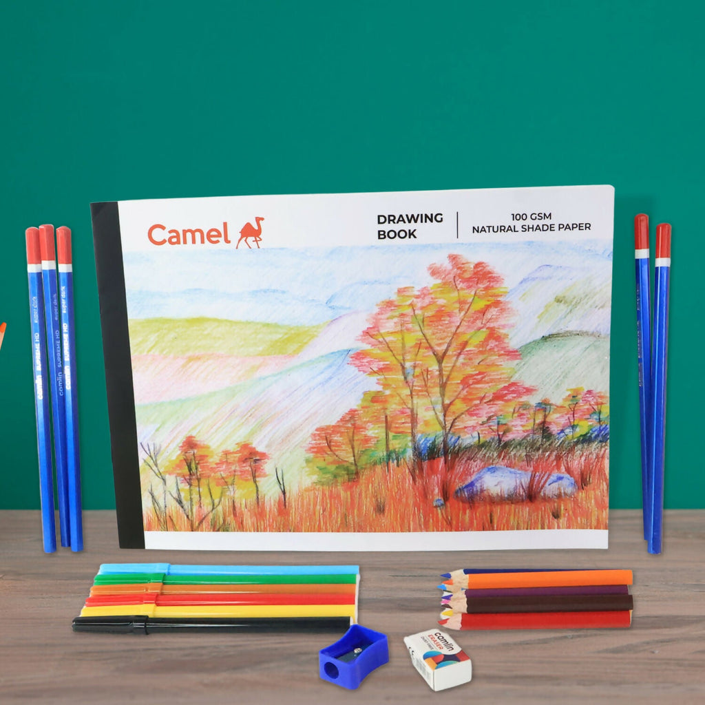 Camel Art Kit Stationery Set with Drawing Book, Colour Pencils, Sketch Pens, and Accessories