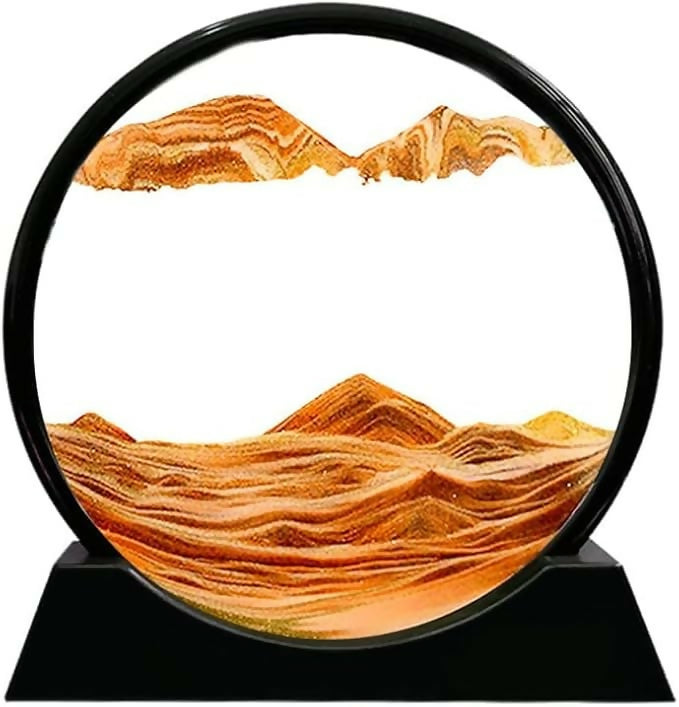 Sand Art Frame – Large Round Dynamic Sandscape in Black Frame – Desktop Home Office Relaxation Decor with Mesmerizing Flowing Sand – Calming Zen Gift for Adults & Kids