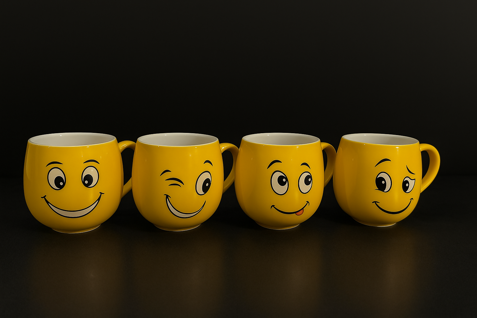 Yellow Ceramic Emoji Mug with Winking Smile Face – Fun and Quirky Coffee Cup for Kids & Adults, 350ml Cute Cartoon Gift Mug for Tea, Coffee, Milk & Hot Beverages