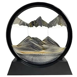 Moving Sand Art Table Decor – Black Round Glass Flowing Sand Frame with Dynamic Landscape Design, Relaxation & Stress Relief Ornament for Home, Office, and Gifts