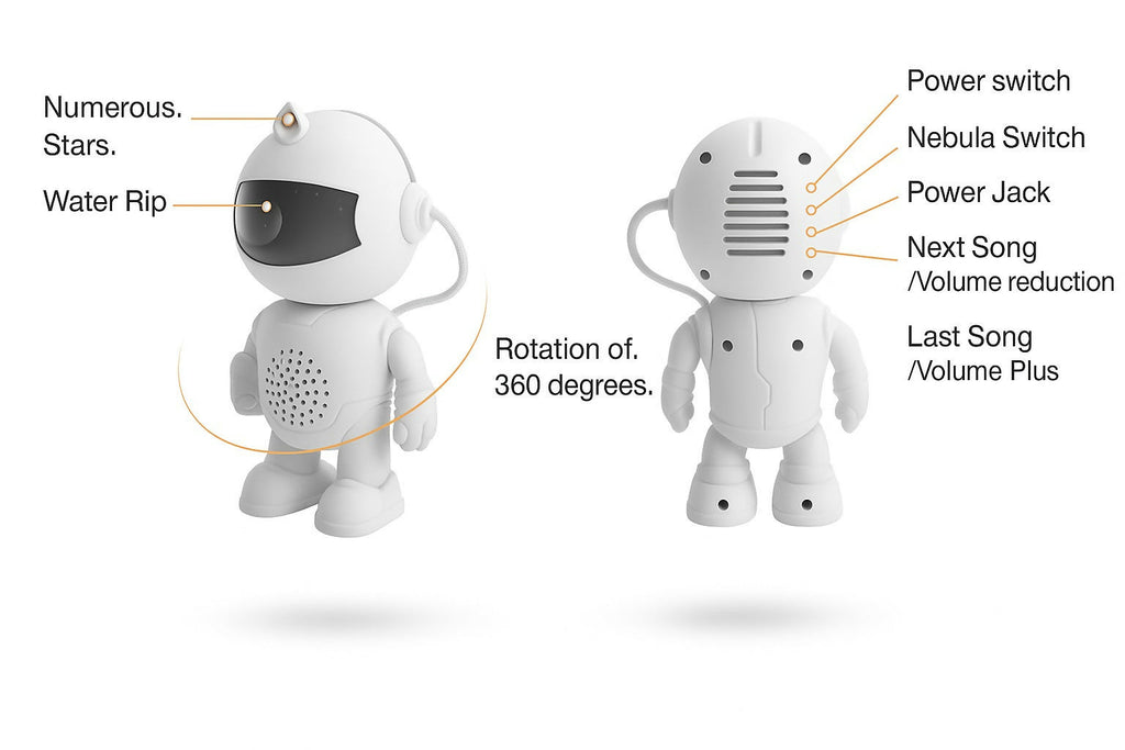 Astronaut Star Projector with Bluetooth Music Speaker – 360° Rotating Head, Nebula & Galaxy Light Projector for Kids Bedroom, Home Decor, Party, Night Light with Volume Control bluetooth & Starry Sky Effects