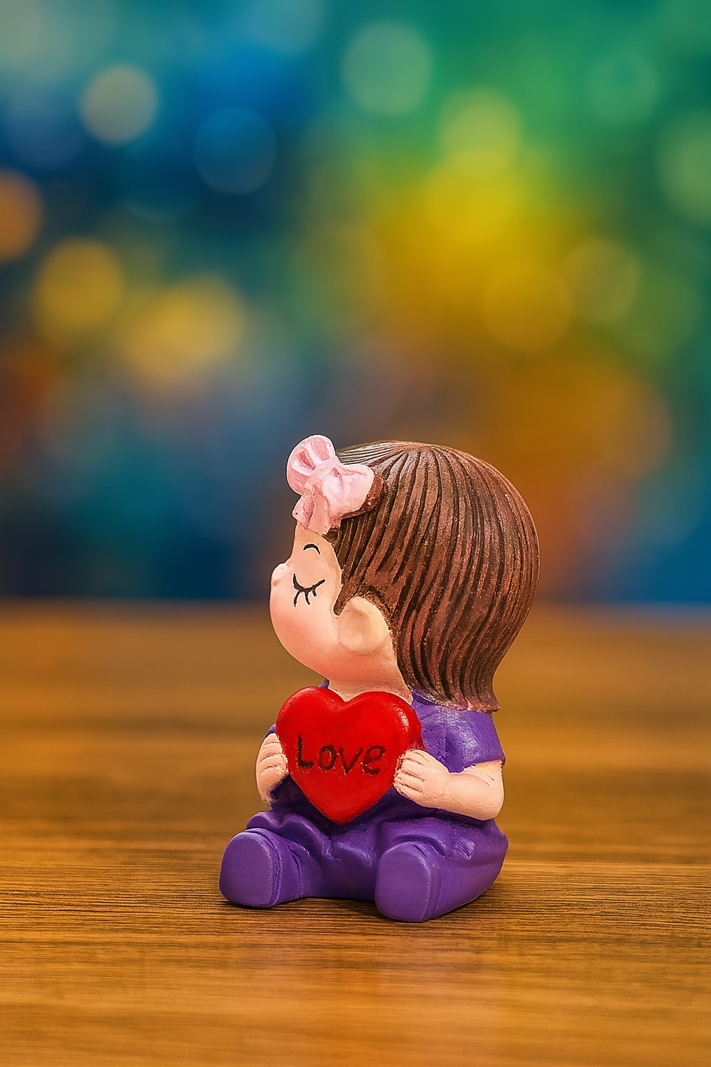 Romantic Couple Showpiece Holding Love Hearts | Cute Miniature Boy Girl Figurine (Multicolor)