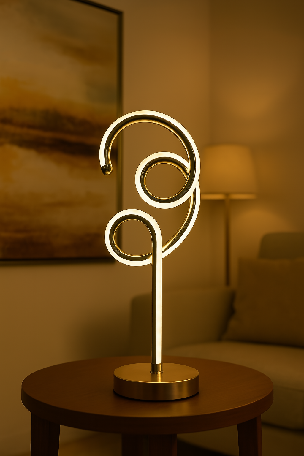 HOME DECOR Modern Golden Spiral LED Table Lamp – Artistic Abstract Design Touch Control Ambient Light for Bedroom, Living Room & Office Decor – Warm White Glow