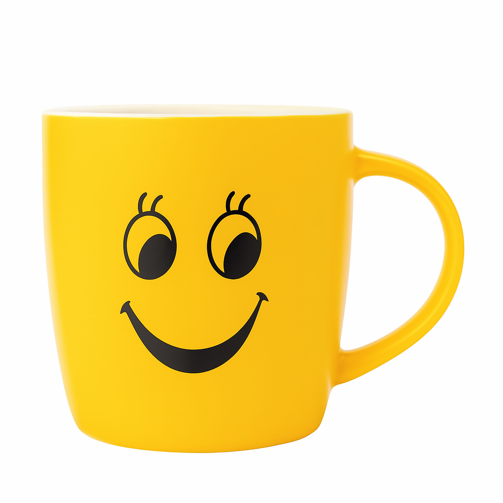 Cute Yellow Smiley Face Ceramic Coffee Mug with Tongue Out Design