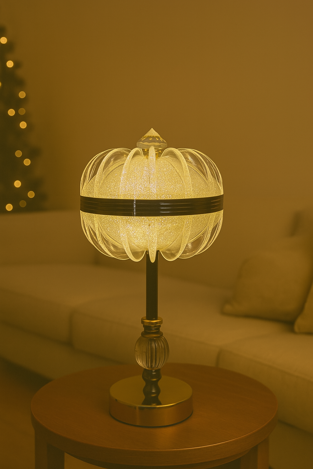 HOME DECOR Luxury Crystal Crown Table Lamp with Ornamental Globe Shade and Black Gold Finish | Designer Nightstand Lamp for Bedroom, Living Room, and Lounge Decor