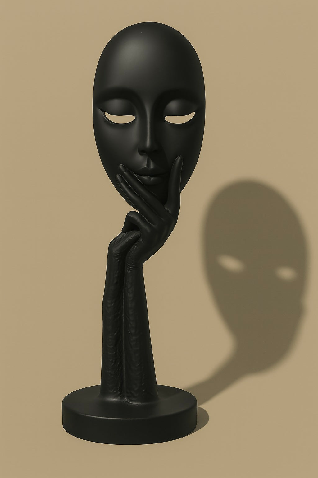 HOME DECOR Modern Matte Black "Thinking Face" Sculpture Showpiece | Abstract Polyresin Statue for Home, Living Room, Office Desk, Study Table & Artistic Gifting