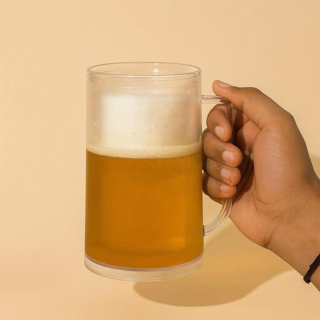 Frosted Glass Beer Mug with Handle – Premium Chilled Beer Cup for Home Bar, Parties, and Gifting | Large Capacity, Freezer Safe, Modern Matte Finish | Ideal for Beer, Juices & Cold Beverages