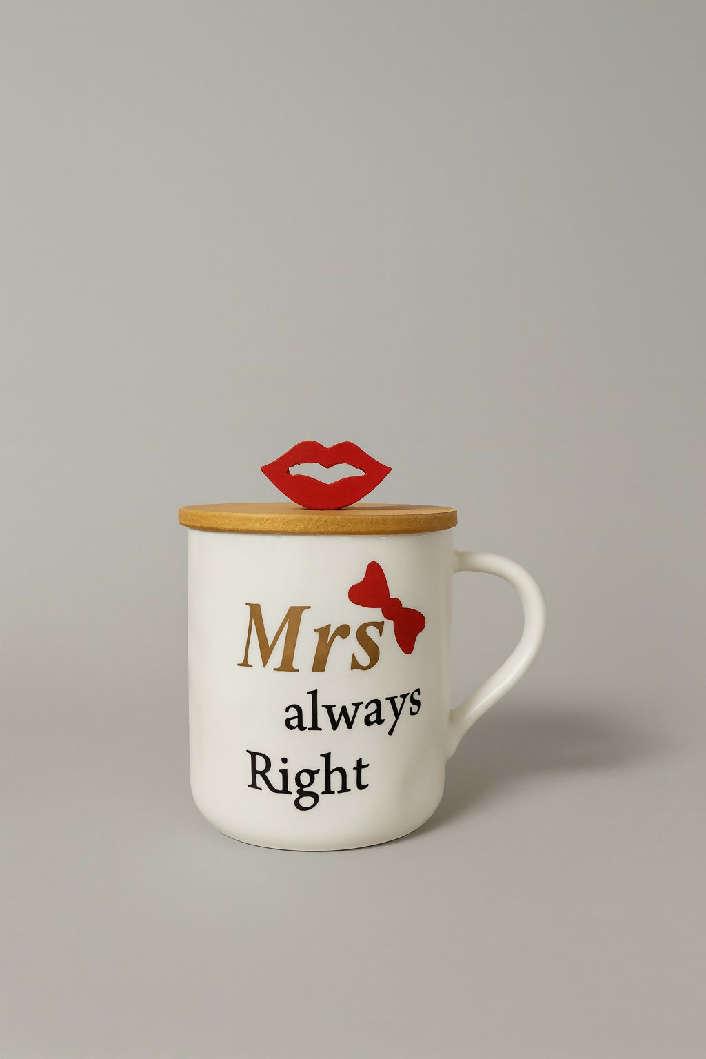 Couple Ceramic Coffee Mug Set with Wooden Lids & 3D Designs – Mr. Right & Mrs. Always Right Funny Printed Cups with Mustache & Lips Toppers – Gift Set for Husband Wife, Anniversary, Wedding, Valentine, Birthday (2 Pieces, White & Gold)