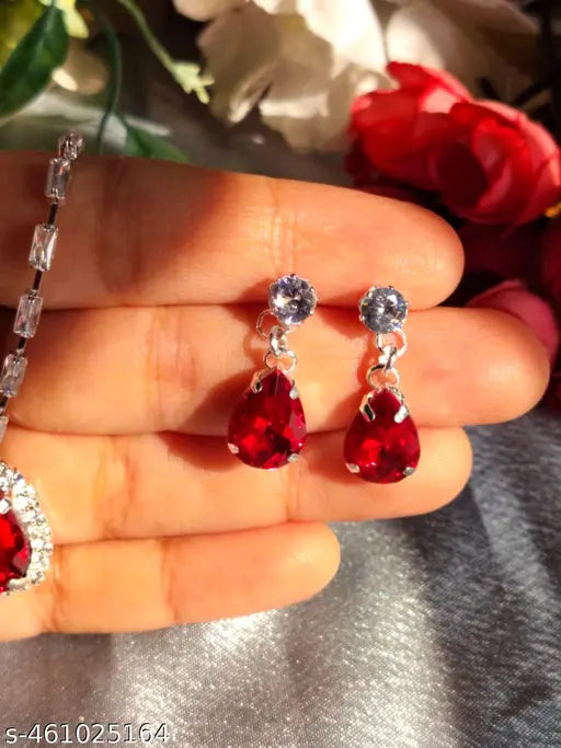 Partywear Diamond Necklace earring Set With Red Stone