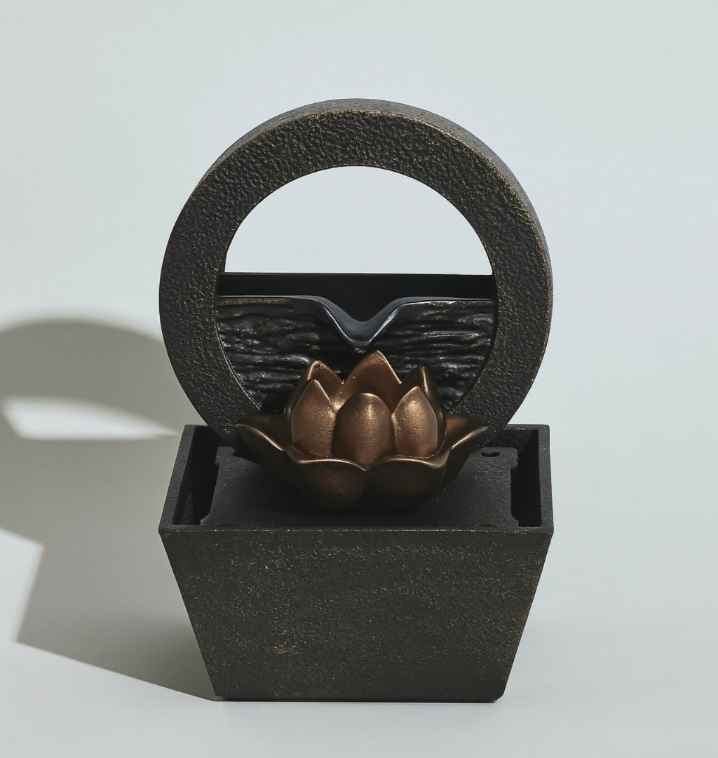 Lotus Ring Indoor Tabletop Fountain with LED Light – Feng Shui Inspired Water Feature for Meditation, Home & Office Decor