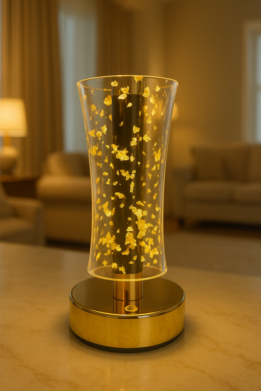 Gold Base LED Table Lamp with 3D Acrylic Hourglass Design – Dimmable Touch Control Bedside Light for Home Décor, Office Desk, or Ambient Lighting