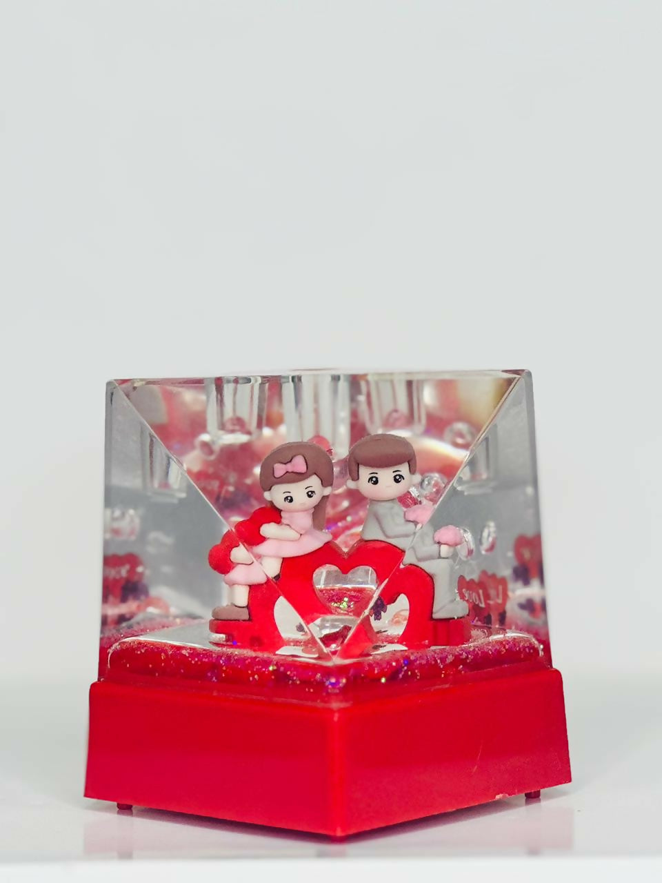 RubyHeart Crystal Cube Acrylic Liquid Motion Teddy Love Sign Block | Valentine's Day Gift | Romantic Desk Showpiece | Clear Decorative Display with Floating Glitter