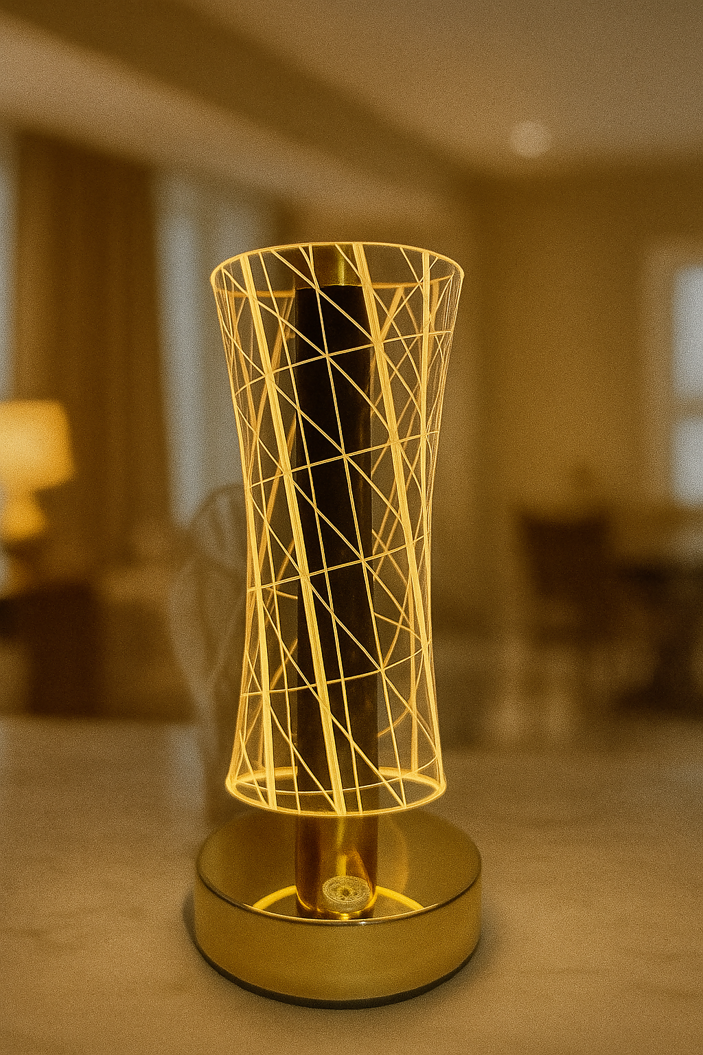 Curved Line Pattern Acrylic table Lamp with Warm LED Glow – Modern Art Deco Light with Touch Control and Premium Gold Base