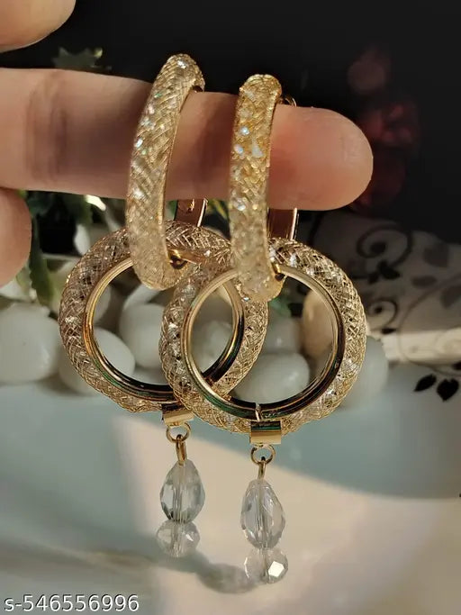 Goldplated Partywear two way wear long Hoop Earrings