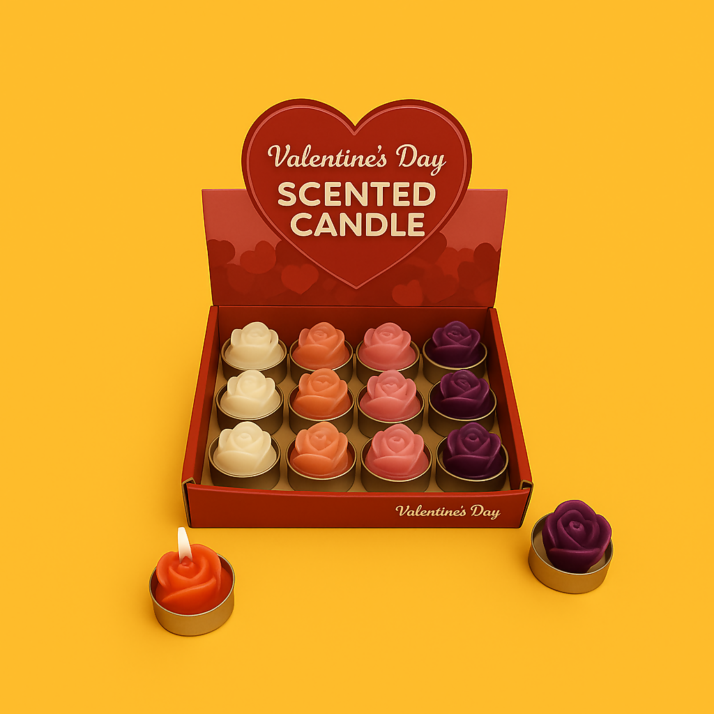 Set of 12 Romantic Rose-Shaped Scented Tealight Candles for Valentine’s Day – Assorted Colors & Fragrances – Decorative Aromatherapy Candles for Gifting, Dinner Date, or Home Décor