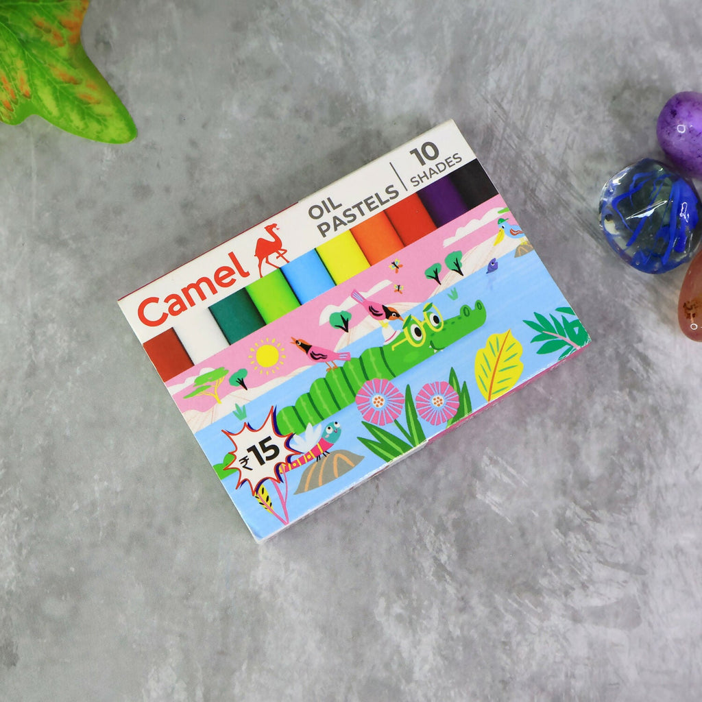 Camel Oil Pastels – 10 Assorted Shades (Compact Colouring Set for Kids & Students)
