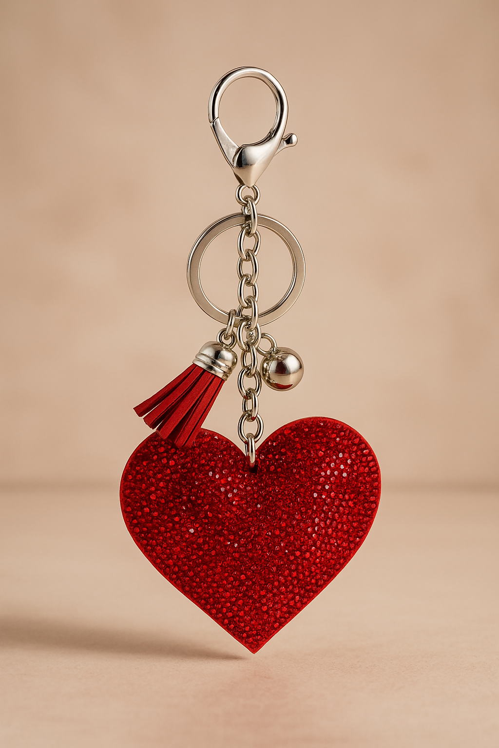 Luxury Red Gift Set for Women – Stylish Analog Wrist Watch with Matching Glitter Heart Keychain and Tassel Charm in Premium Orange-Gold Satin Box – Elegant Birthday, Anniversary, or Valentine’s Day Present