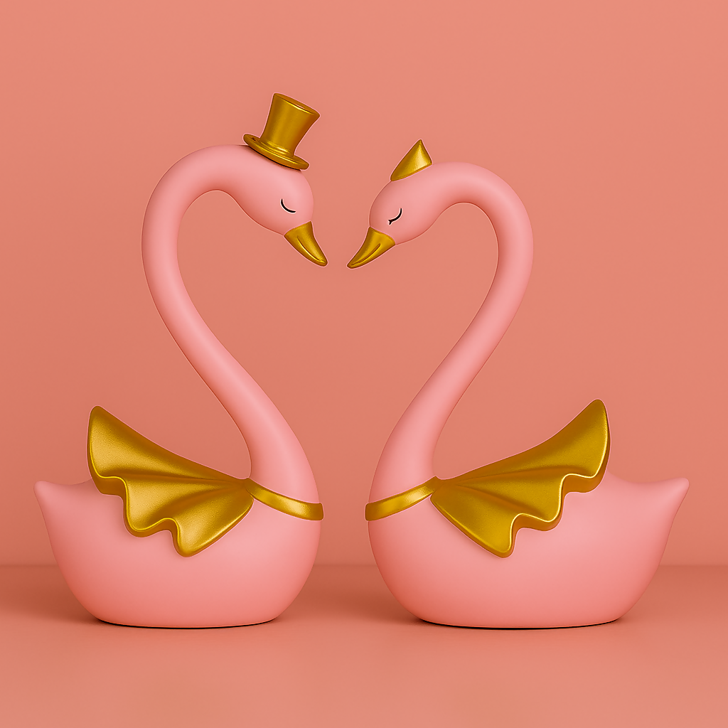 HOME DECOR Romantic Pink Swan Couple Showpiece – Decorative Love Birds Figurine