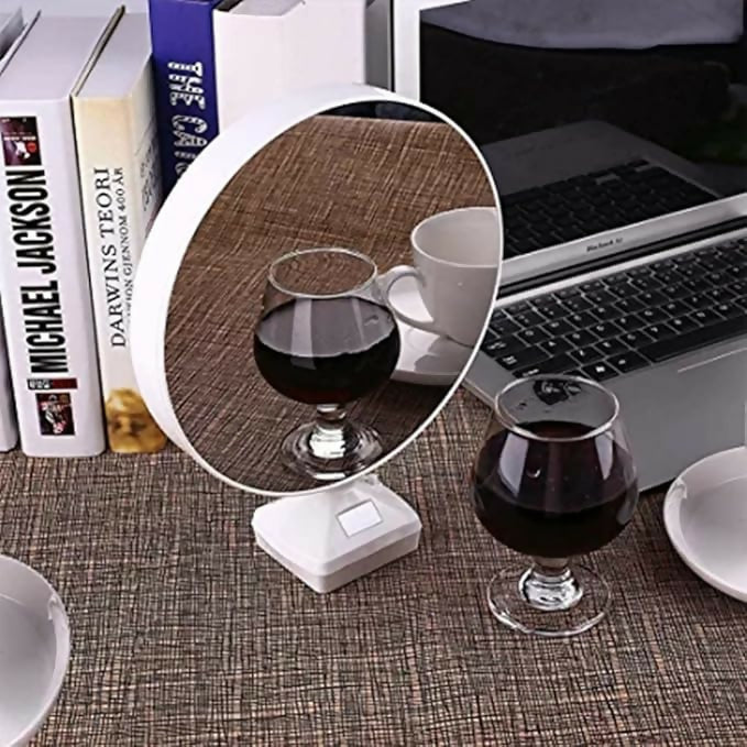 Customized Round LED mirror Photo Frame Lamp with White Base – Personalized Night Light for Couples with Glowing Effect – Romantic Tabletop Décor Gift for Anniversaries, Weddings, Valentine's Day & Special Occasions