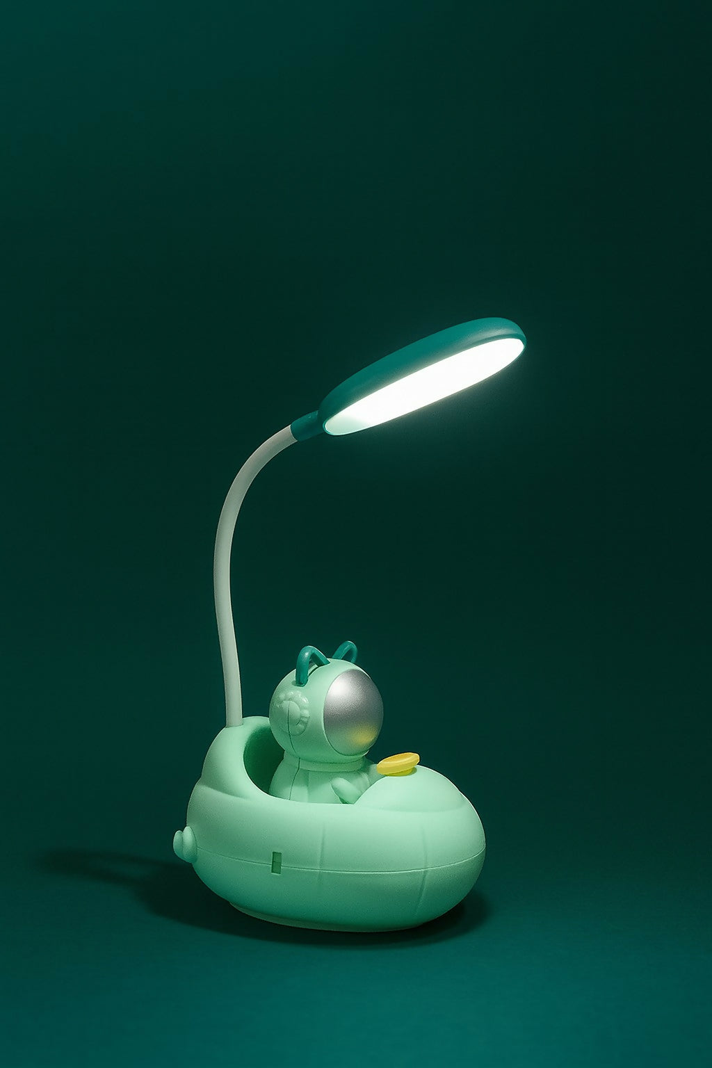 Adorable Spaceship Frog Night Lamp with LED Desk Light – USB Rechargeable, 360° Flexible Hose, Eye-Caring Reading Light for Kids Bedroom, Study Table & Home Décor