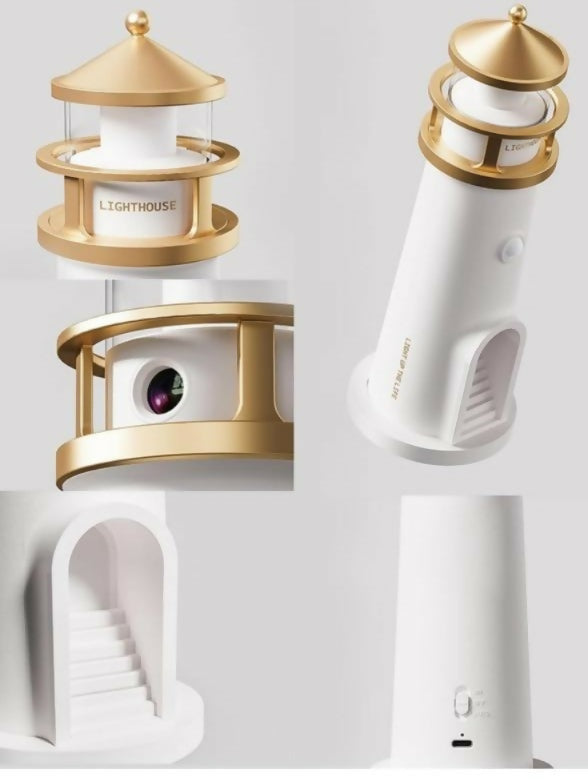 Lighthouse Moonlight Projector Lamp with Remote – USB Rechargeable Night Light for Bedroom, 4 Brightness Modes, Timer Off, Romantic Decorative Lamp for Home, Kids, Couples & Gifting